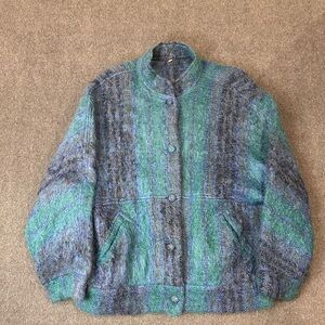 Vintage 60s/70s Freedom Wear by Treas Ni Riain Mohair Plaid Jacket/Coat L Blue